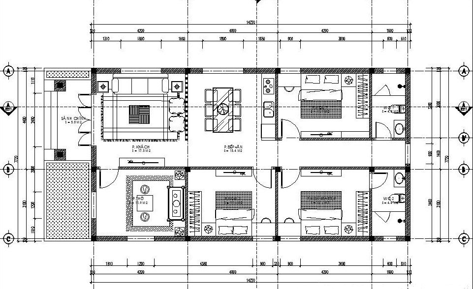 Bản vẽ mẫu nhà cấp 4 đẹp 100m2 3 phòng ngủ giá rẻ, tiện nghi