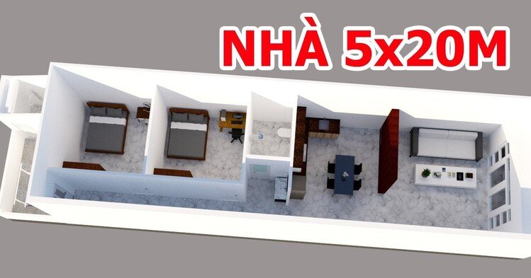 Bản vẽ nhà cấp 4 5x20 đẹp hiện đại