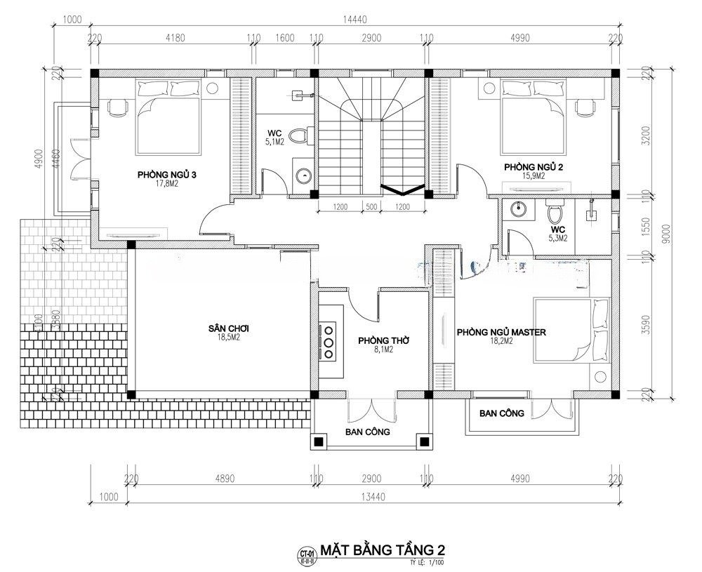 Bản vẽ công năng nhà 2 tầng mái Thái