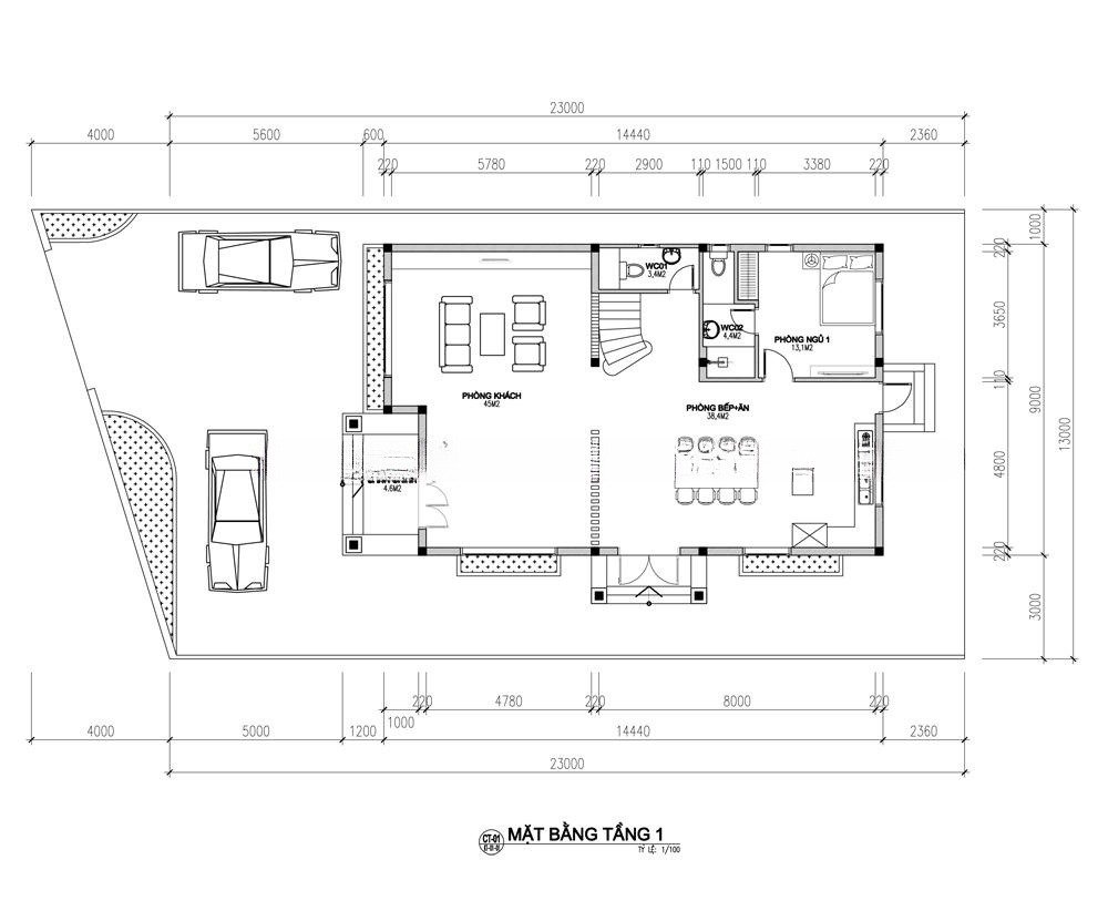 Bản vẽ thiết kế nhà 2 tầng mái Thái tiện nghi