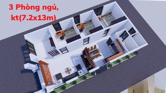 Bản vẽ nhà cấp 4 7x15m 3 phòng ngủ hiện đại, tiện nghi