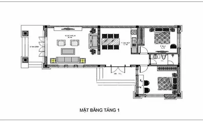 Bản vẽ nhà cấp 4 hình chữ L tiện nghi, tối ưu diện tích không gian