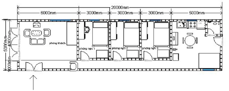 bản vẽ nhà cấp 4 mái bằng 5x20 hiện đại