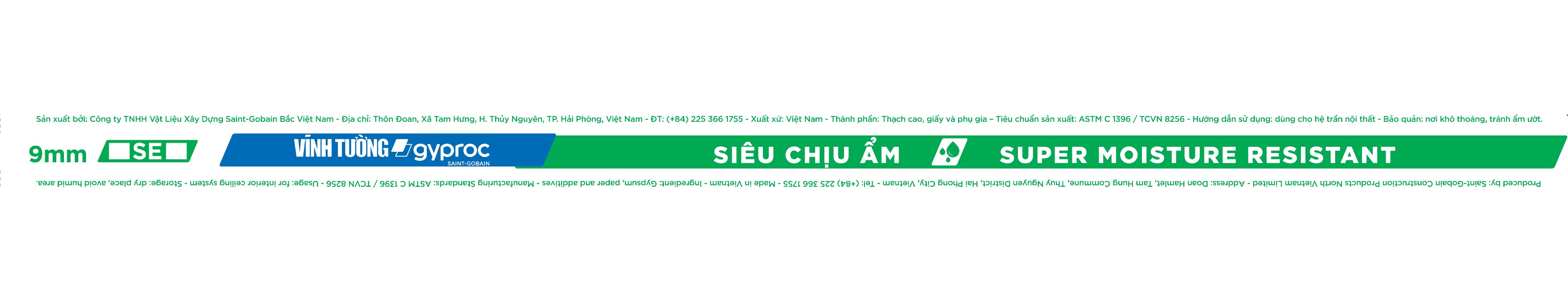 Nhận diện biên tấm thạch cao VĨNH TƯỜNG-gyproc Siêu Chịu Ẩm: