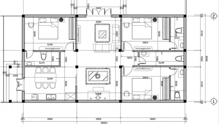 Thiết kế bản vẽ 3D nhà cấp 4 3 phòng ngủ đẹp nhất hiện nay