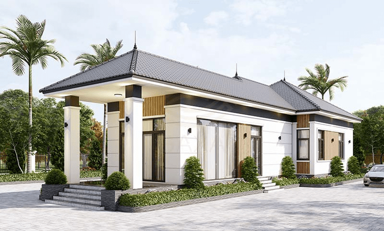 mẫu nhà cấp 4 đẹp 100m2 3 phòng ngủ hiện đại